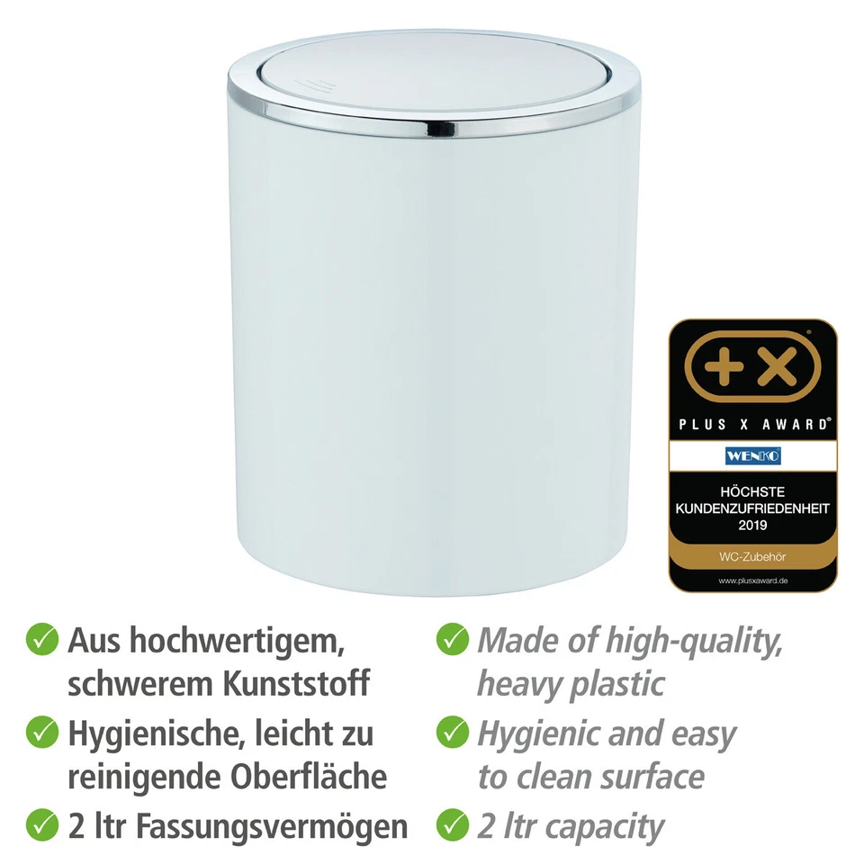 WENKO Müll Eimer Inca white 2 L Schwingdeckel Kosmetik Bad Küche Gäste WC Abfall - Bild 3 von 4