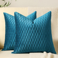 Turquoise Throw Pillow Cases 16x16: 2 Pack Inch Original Striped Velvet Square D