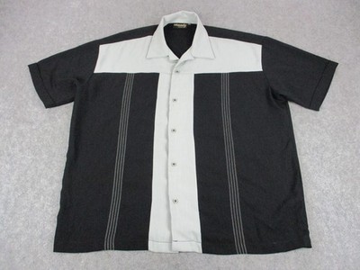 Steady Classics Shirt Mens 2XL XXL Black Gray Bowling Button Up Short Sleeve
