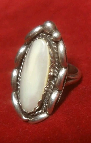 S.SILVER NAVAJO MOTHER of PEARL RING Size 6.5 Oval Shaped. Signed "SC"