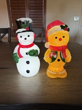 Holiday Time 11  Light Up Blow Mold Tabletop Snowman  Gingerbread Man