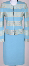 ST.JOHN Women's Blue Gold Shimmer Sequins Studs Rhinestone Jacket Skirt Sz 4-6