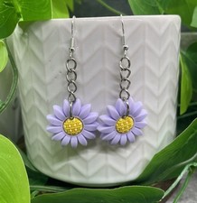 2.25 Silver-tone Silicone Daisy Flower Dangle Earring Set New Free Ship B7663