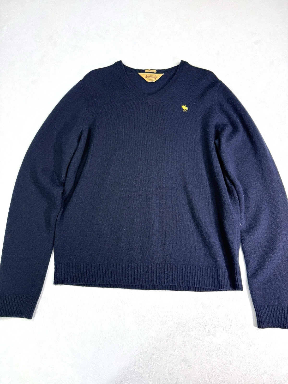 Vintage Abercrombie & Fitch Mens Wool Sweater Size L Muscle Blue Preppy Logo 90s