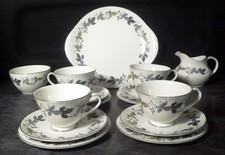 Royal Doulton Burgundy Bone China  Tea Set, 4 x Trios, Jug,  Plate &  Sugar Bowl