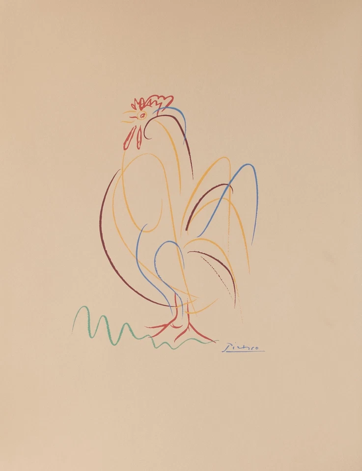 nach Pablo Picasso Le Coq Siebdruck in Farbe Signatur in der Form Serigrafie - Bild 3 von 4