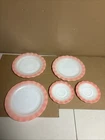Set of 3 Vintage Hazel Atlas Crinoline Ripple Pink/White Plates 9", & 2 Saucers