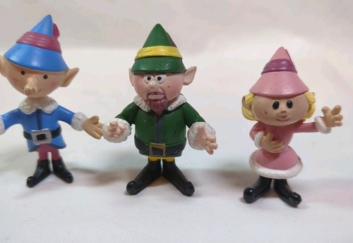 9 statuine vintage Rudolph renna dal naso rosso PVC elfo Babbo Natale signora Yukon - Foto 5 di 17