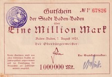 Baden-Baden - Stadt - 1 Million Mark - F KN 5st - Keller 210. c oder d