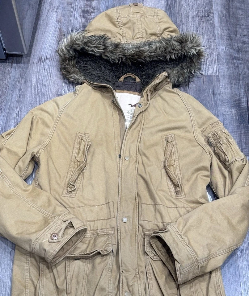 Chaqueta esquimal Hollister Parka de gran tamaño para hombre abrigo tostado piel sintética LY2K vintage Foto 2 de 4