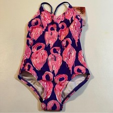 NWT Kanu Surf Size 4T Purple One Piece Swimsuit With Pink Flamingos
