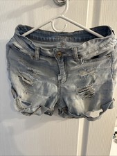Rue21 Womens Juniors BlueDistressed High-Rise Shortie Shorts 6 Cut-Off Denim