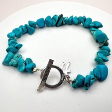 VTG Silver Tone Faux Turquoise Nugget Chip Bracelet Strength Toggle Clasp Boho