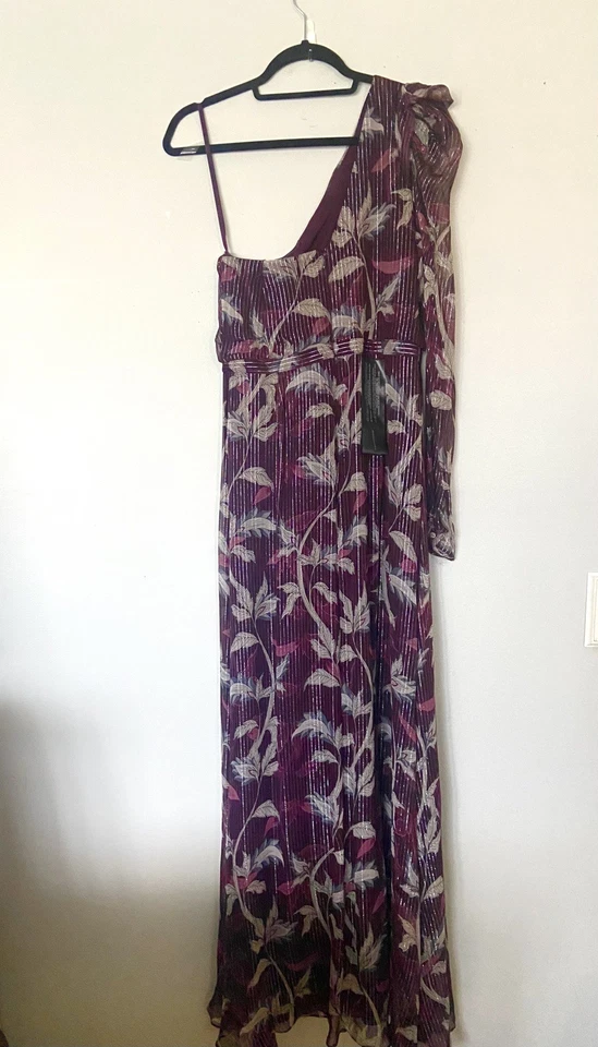 Женское платье макси BCBGMAXAZRIA на одно плечо с цветочным принтом сзади на молнии размер 10 - Изображение 3 из 4