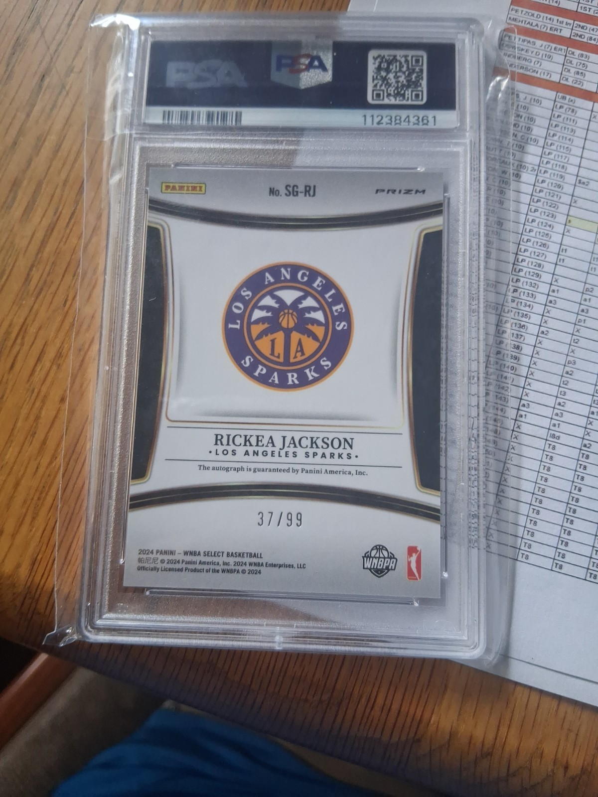 2024 RICKEA JACKSON PSA 9 AUTO PANINI SELECT WNBA SIGNATURE RED PRIZM RC  37/99  view 3
