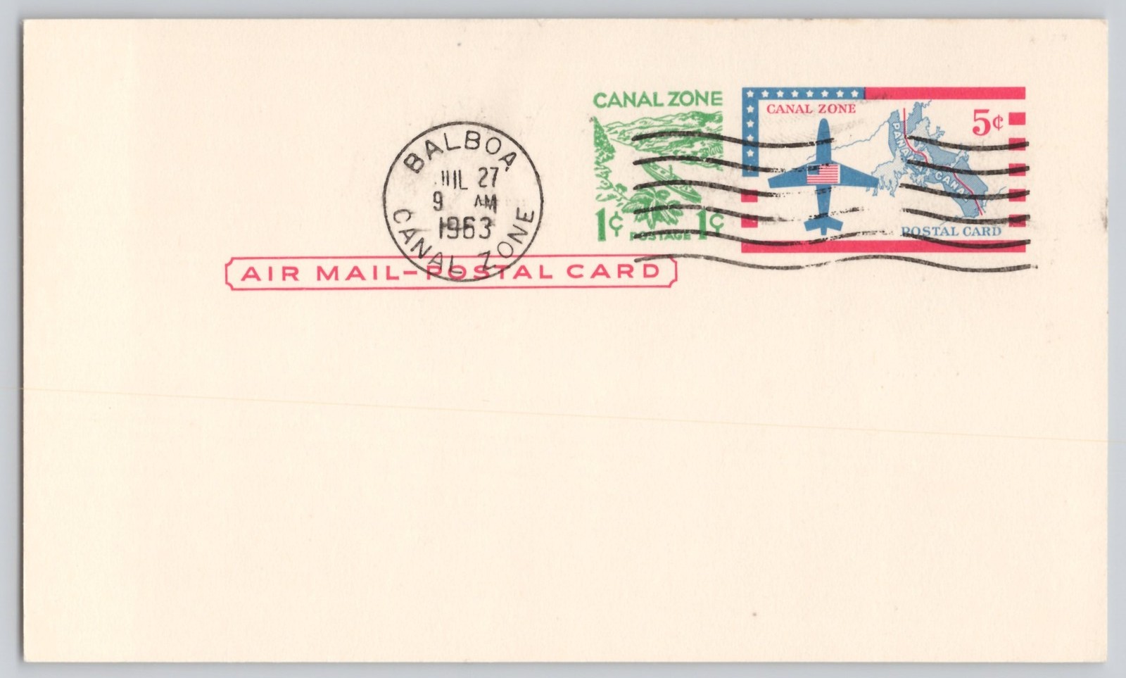Balboa, Canal Zone — Airmail 5¢ stamp with airplane map, Chrome — 1953