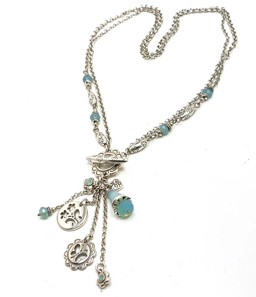 Collar BRIGHTON Dijes Mariposa Alas de Vidrio Aqua Plata Palanca Estilo Retirado Foto 4 de 4