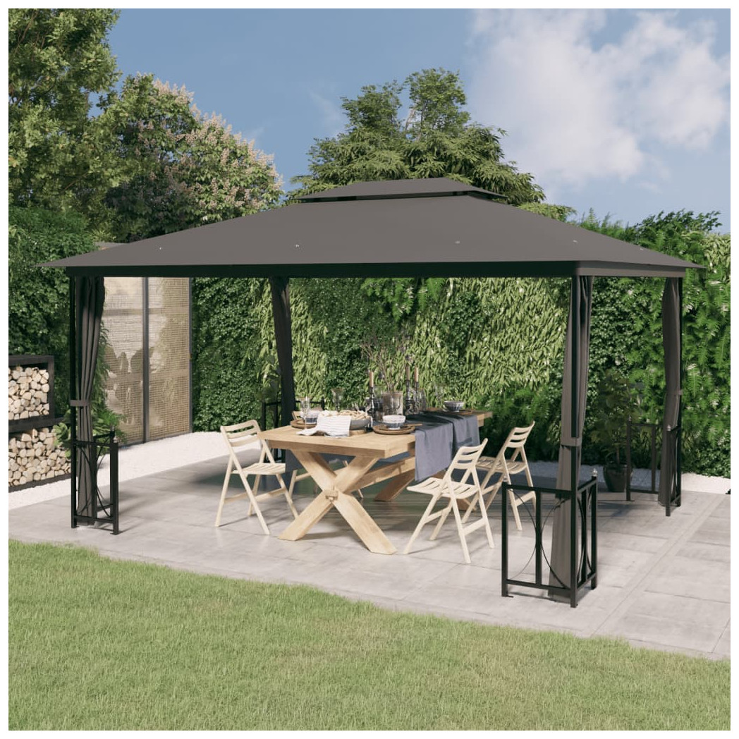 vidaXL Gazebo 3 x 4m Steel/Polyester Anthracite with Side Walls and Double Roof - Image 2
