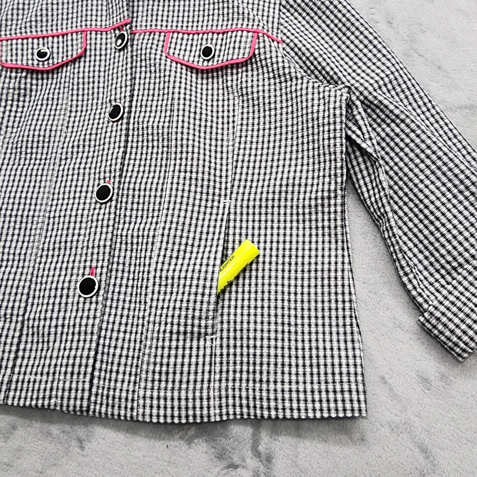 复古 90 年代 Draper's & Damon's 夹克女式 PL PETITE 黑色粉红色格子棉 — 第 4/4 张图片