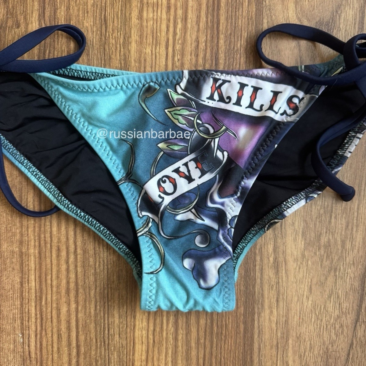 ED HARDY Vintage Y2K Rare Blue Black Skull Love Kills Slowly