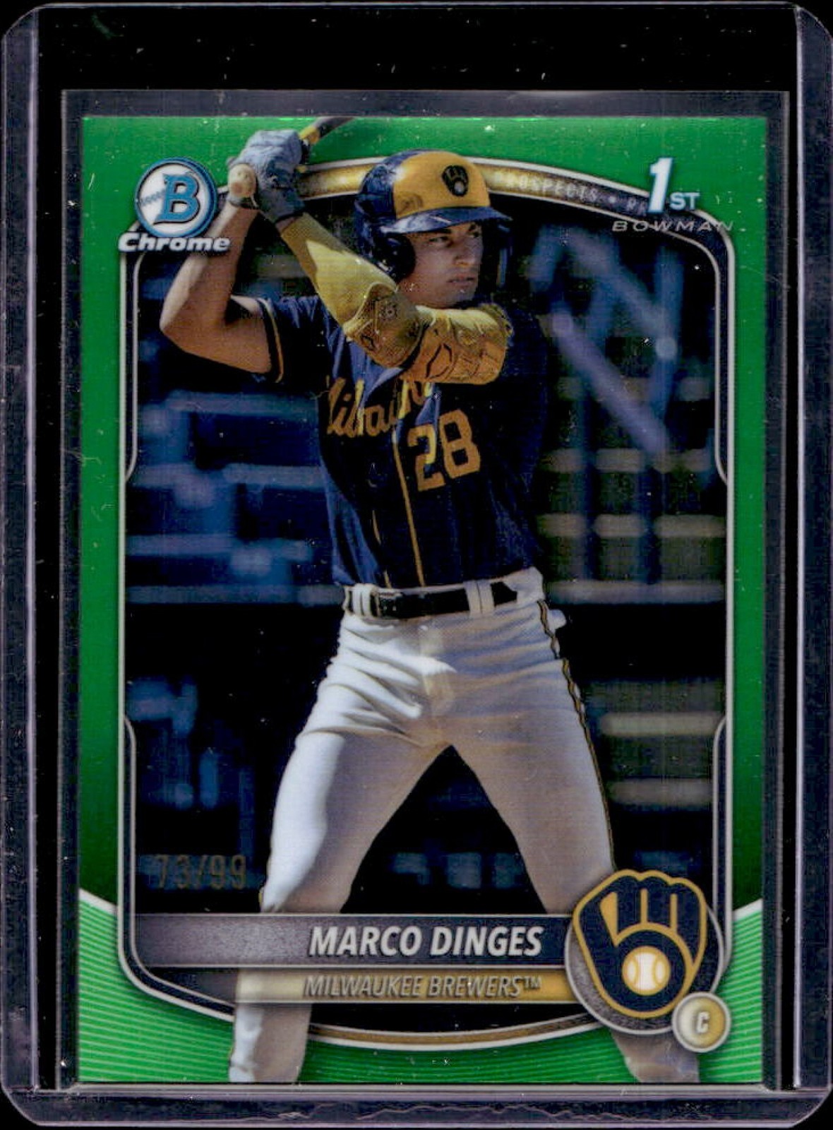 2025 Bowman Chrome Marco Dinges Green Refractor 1st #73/99 Brewers