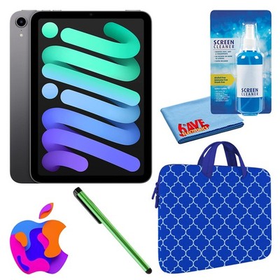 Apple iPad Mini 6 (256GB, Wi-Fi, Space Gray) Bundle with Blue Moroccan Sleeve
