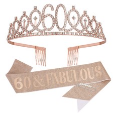 60th Birthday Sash and Tiara Set for Women Rose Gold Party Decorations
