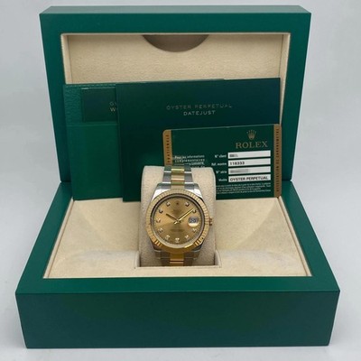 Rolex Datejust II 116333 Steel 18K Yellow Gold Diamond Champagne Dial Watch