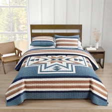Pendleton Silver City Quilt Set $309 FULL/QUEEN Blue Tan White +2 Standard Shams