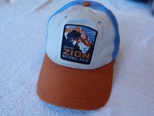 H3 Headwear Trucker Hat Beige Blue OS Zion National Park Utah Patch Embroidered