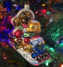 VTG Kurt S. Adler DOWNHILL WONDER Polonaise Dog Cat Penquin Ornament Komozja EUC