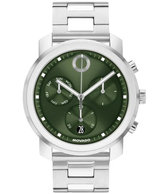 MOVADO BOLD CHRONOGRAPH 3601351 GREEN DIAL SILVER BRACELET 44MM MENS WATCH