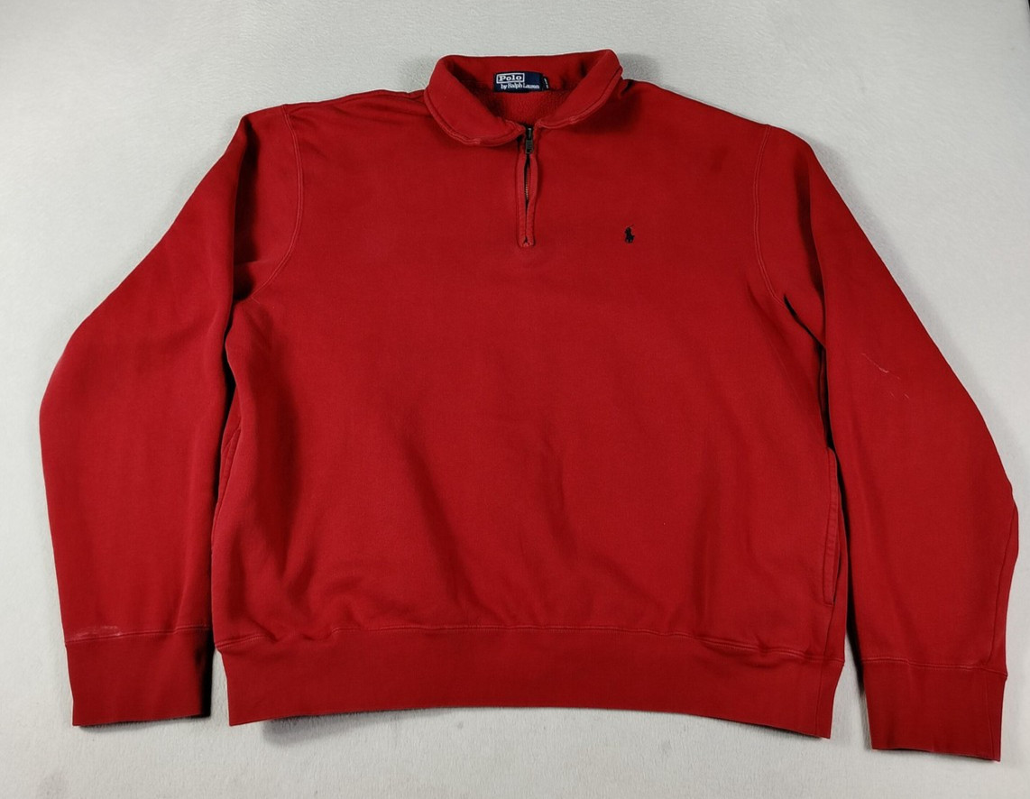 Vintage Polo Ralph Lauren Sweatshirt Mens XL Red 1/4 Zip Fleece Pullover Pony