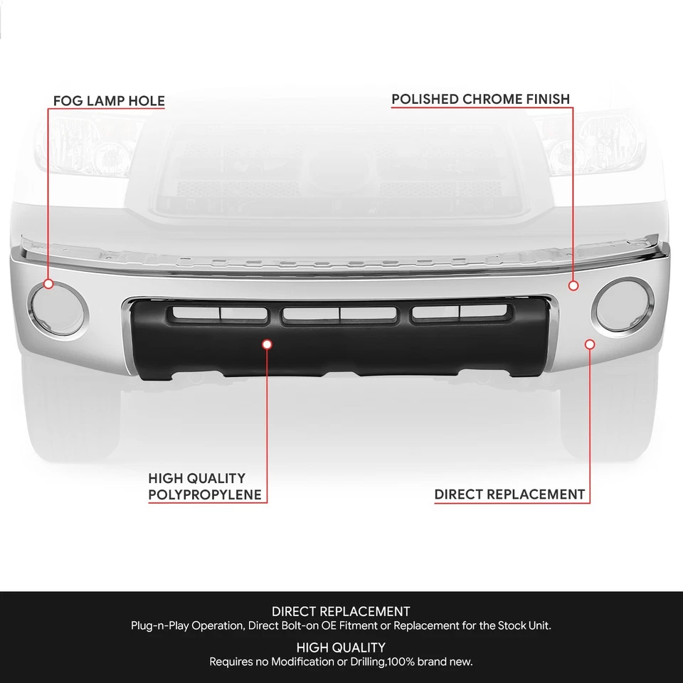 Front Chrome Bumper Face Bar+Lower Valance For 10-13 Toyota Tundra w/o Sensor - Image 2 of 4