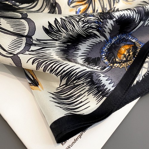 100% Mulberry Silk Square Scarf Women Neckerchief Wrap Black White Flower 68*68 - Picture 4 of 5