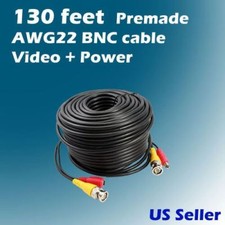 130 ft AWG22 Premade Siamese CCTV Video  Power Cable BNC  DC cable 