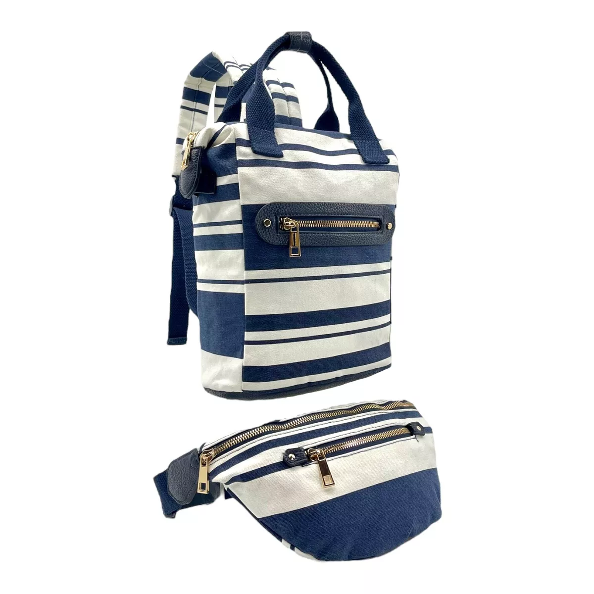 A NEW DAY Small Cotton Backpack Waist Bag SET City Striped