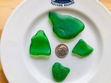 LOT OF 4 GREEN Surf Partially Machine Tumbled Genuine Sea Beach Glass M-LG