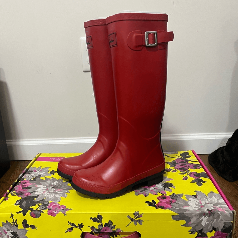 NIB Joules Red Tall Rubber Rain Boots Size US