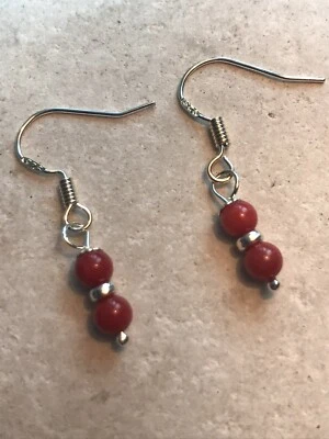 Genuine Red Coral Earrings - 925 Sterling Silver Gift Bag - Free P&P - Image 1 of 3