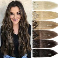 CLEARANCE 100 Remy Human Hair Extensions Clip In Real Long Hair Weft Full Head