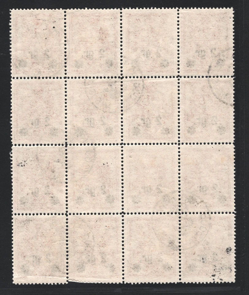 Poland Local Stamps WARSAW *KOMW* 2gr Surcharge BLOCK OF 16 CTO 1915 WW1 MA1471 - Image 4 of 4