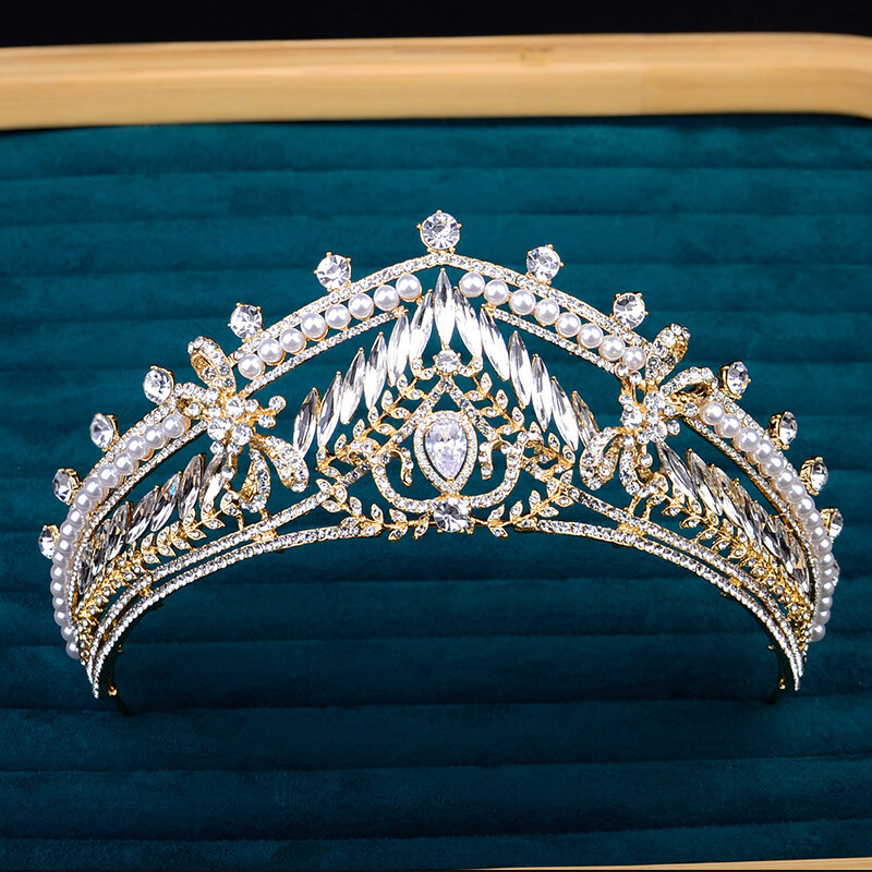 6cm Tall Gold Tiara Crown Pearl Crystal CZ Wedding Queen  display picture 2