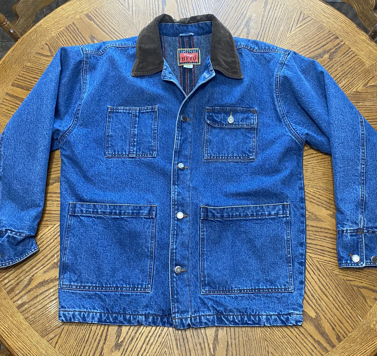 Mens EUC Vintage Wrangler Hero Blanket Lined Denim Chore Coat Jacket Corduroy M