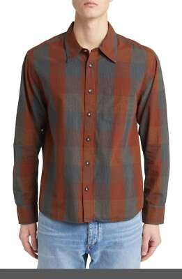 Corridor Men's Electric Stripe Long Sleeve Cotton Shirt in Plaid Multi Size L