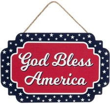 God Bless America Patriotic Sign - 12.5" x 8", Red White Blue, 4th of July, USA