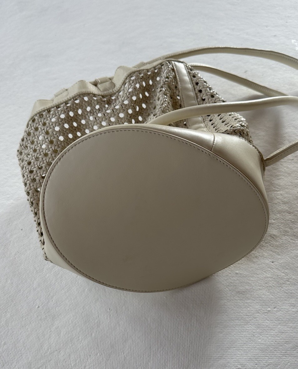 $448 Cult Gaia Fifi Woven Leather Mini Backpack In Off White  display picture 3