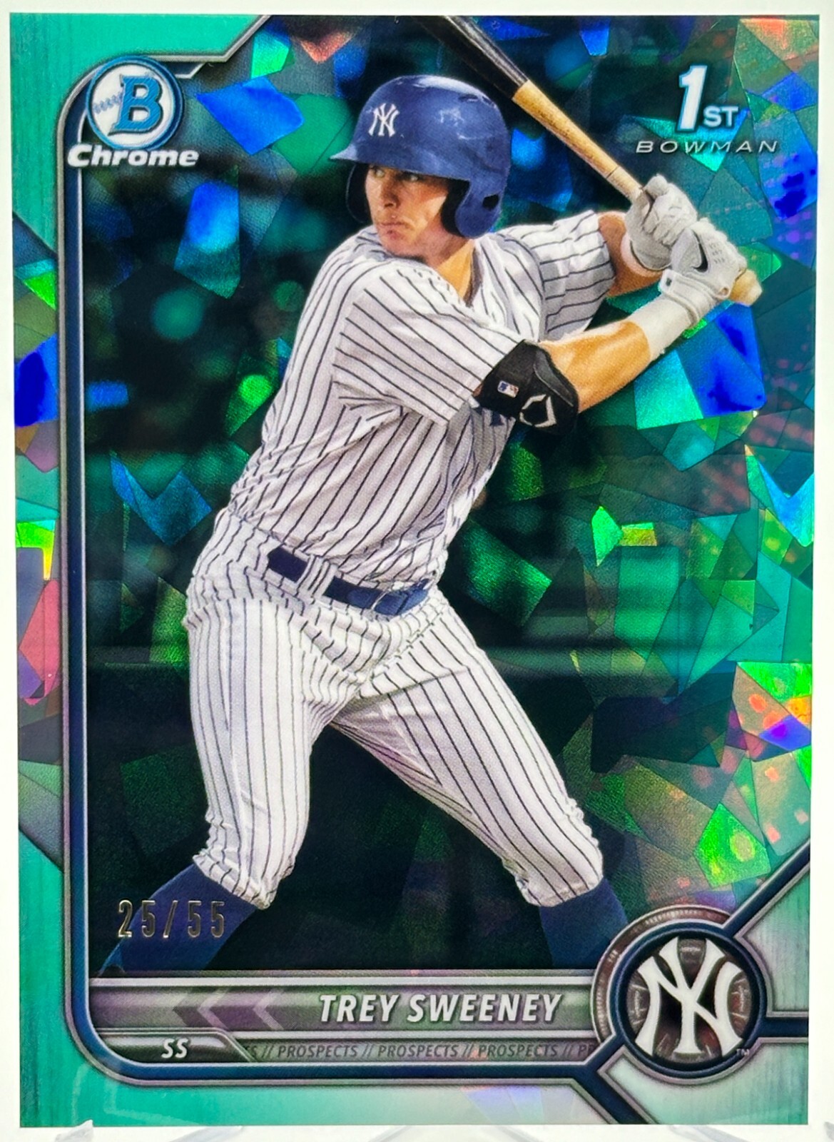 Trey Sweeney 2022 Bowman Sapphire 1st Chrome Aqua Refractor Prospect Rookie /55