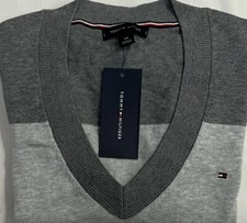 New Tommy Hilfger Women's Long Sleeve Sweater Gray Block Stripe Size S 24.50