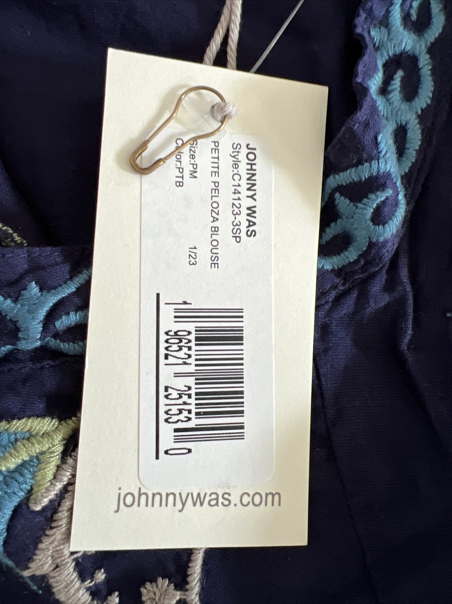 Top Peloza blu nuovo con etichette catalogo Johnny Was